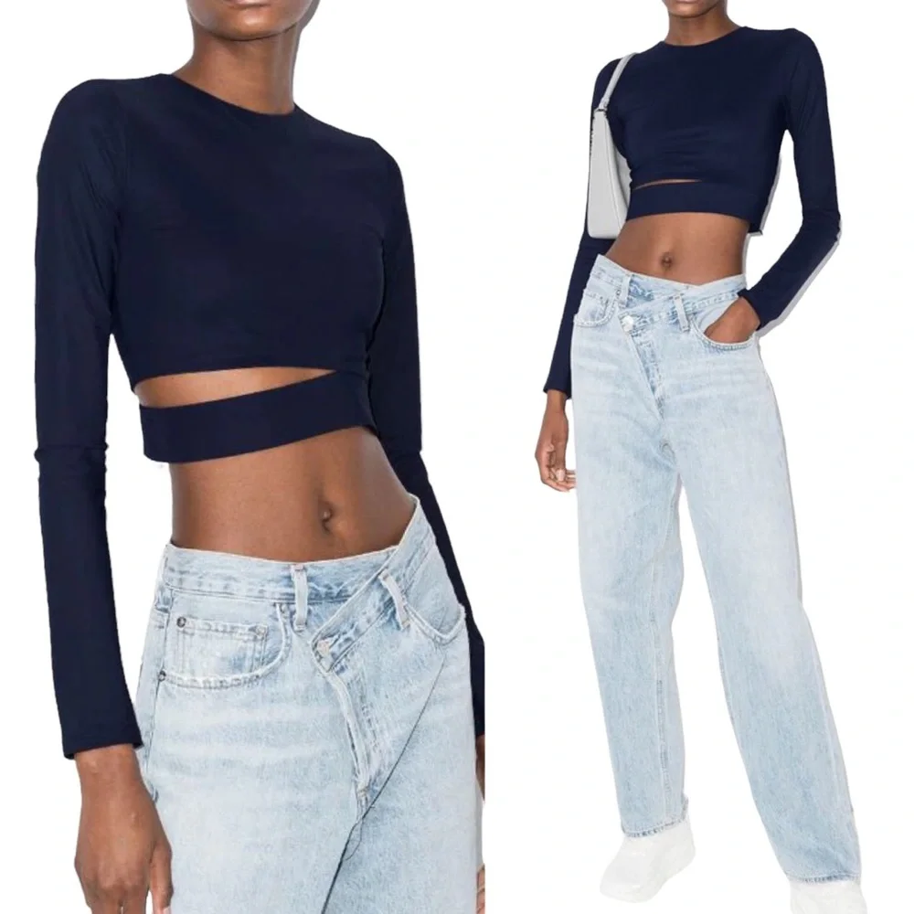 Alix NYC Xenia Cut Out Crop Top Navy S NWT